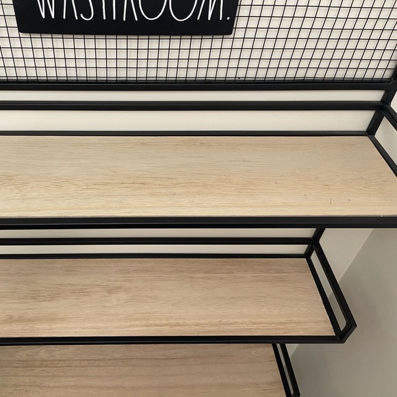 Rae Dunn Black Metal Wall Shelf with Wood Accents